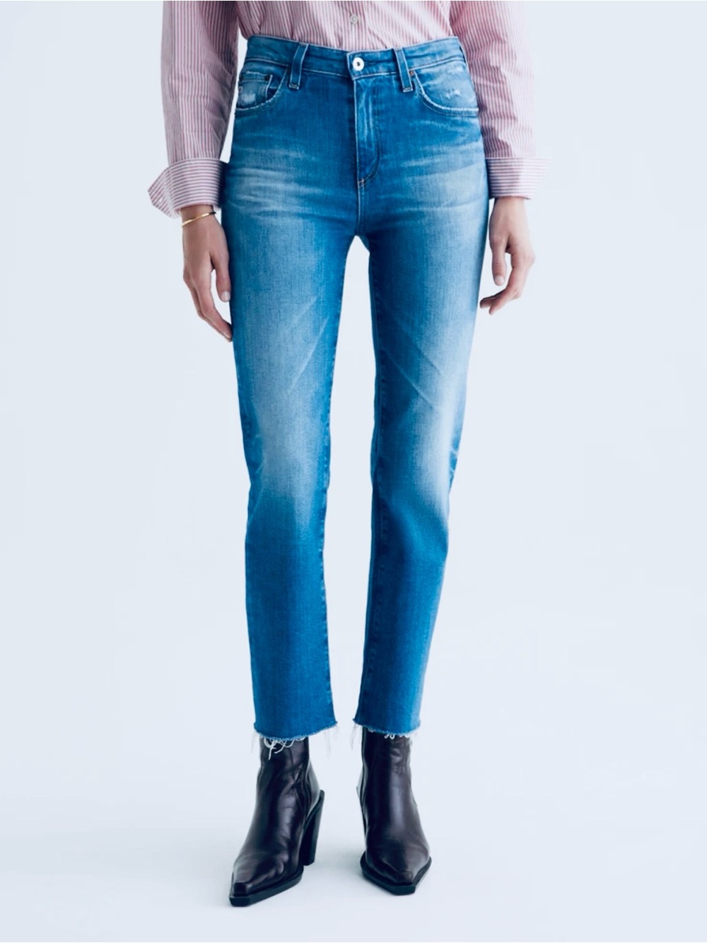 J. CREW SIZE 32~MEDIUM BLUE HIGH RISE STRAIGHT SLIM RAW EDGE JEANS~SLACKS PANTS